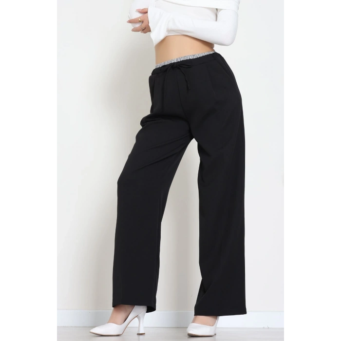 Dabıl Kumaş Beli Lastikli Pantolon Siyah - 51617.683.