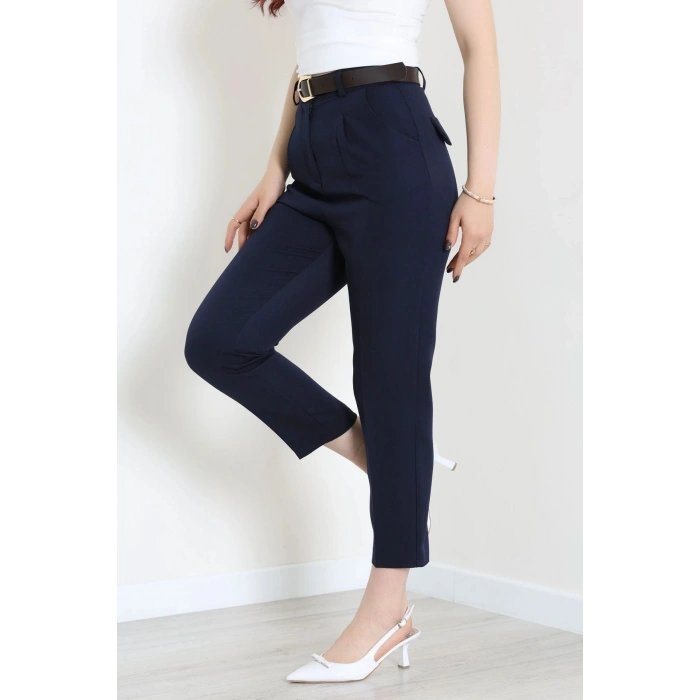 Dabıl Kumaş Cepli Kemerli Pantolon Lacivert - 71501.1920.