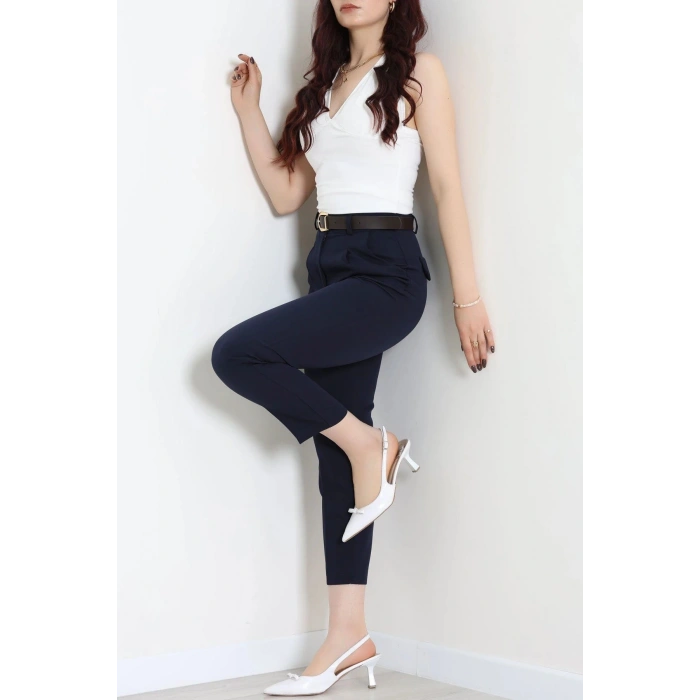 Dabıl Kumaş Cepli Kemerli Pantolon Lacivert - 71501.1920.