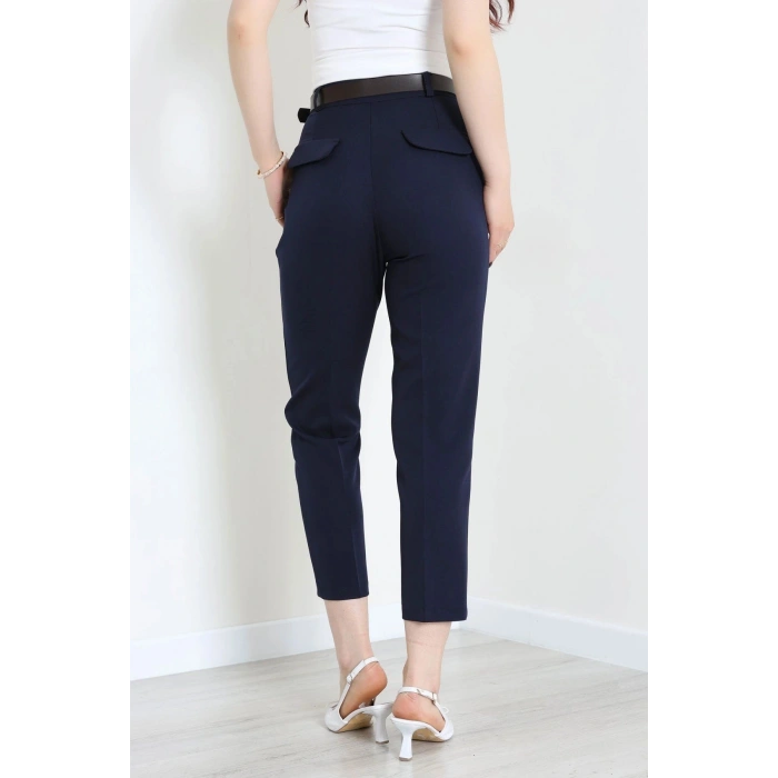 Dabıl Kumaş Cepli Kemerli Pantolon Lacivert - 71501.1920.