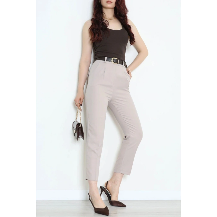 Dabıl Kumaş Cepli Kemerli Pantolon Taş - 71501.1920.