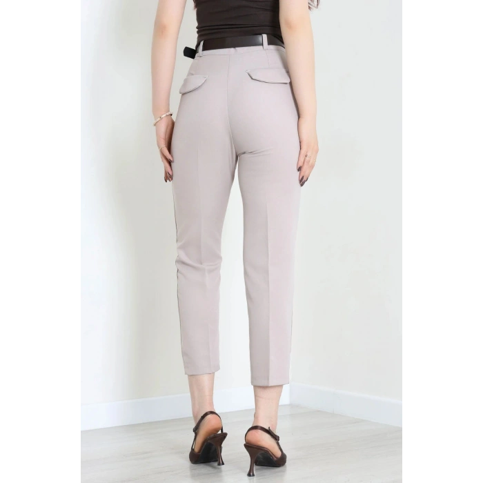 Dabıl Kumaş Cepli Kemerli Pantolon Taş - 71501.1920.