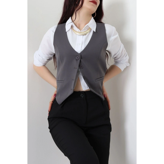 Dabıl Kumaş Fleto Cepli Astarlı Yelek Antrasit - 51230.1991.