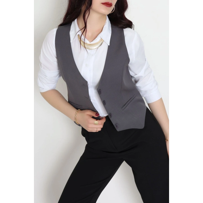 Dabıl Kumaş Fleto Cepli Astarlı Yelek Antrasit - 51230.1991.