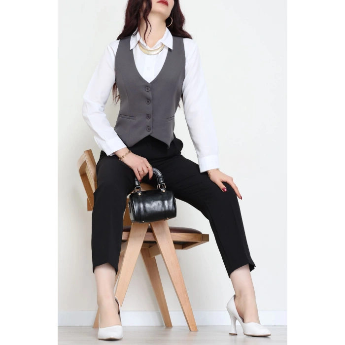 Dabıl Kumaş Fleto Cepli Astarlı Yelek Antrasit - 51230.1991.