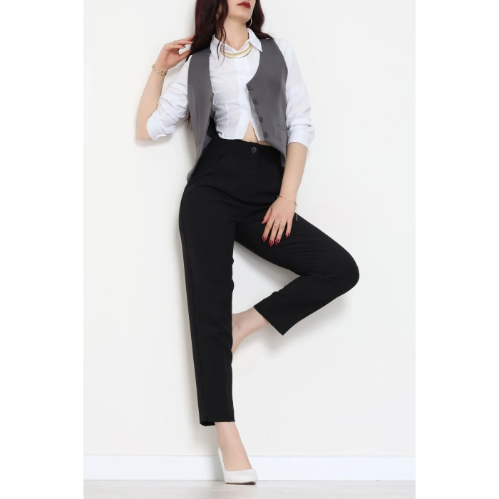 Dabıl Kumaş Fleto Cepli Astarlı Yelek Antrasit - 51230.1991.