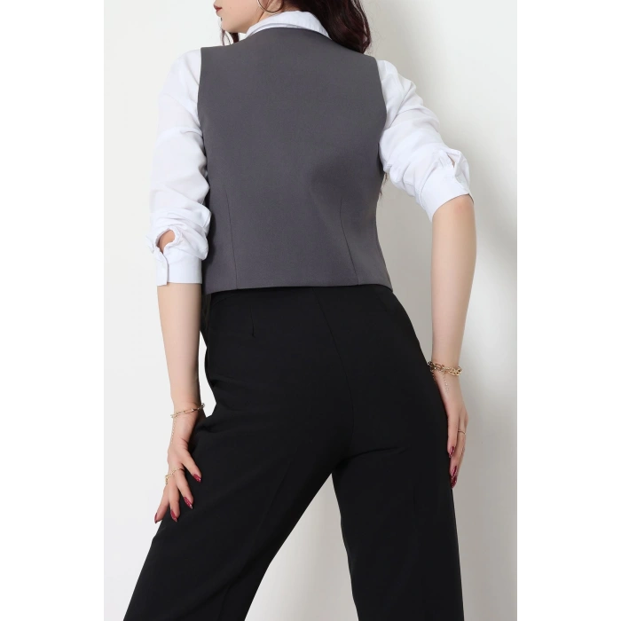 Dabıl Kumaş Fleto Cepli Astarlı Yelek Antrasit - 51230.1991.