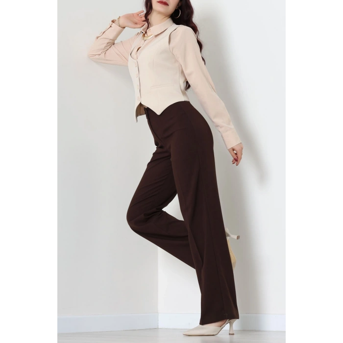 Dabıl Kumaş Fleto Cepli Astarlı Yelek Bej - 51230.1991.