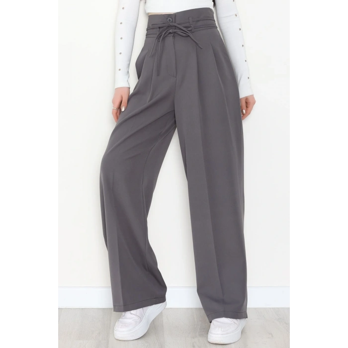 Dabıl Kumaş İp Bağlamalı Palazzo Pantolon Antrasit - 51111.1991.