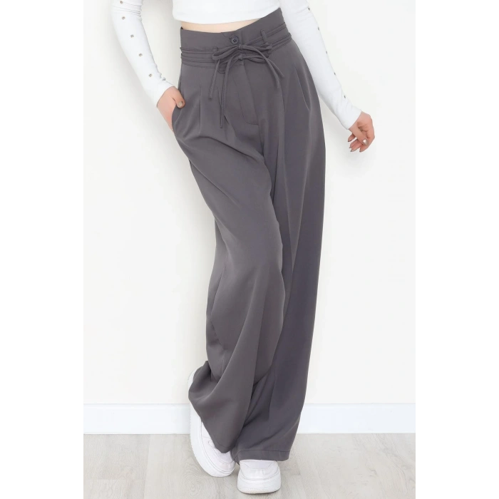 Dabıl Kumaş İp Bağlamalı Palazzo Pantolon Antrasit - 51111.1991.