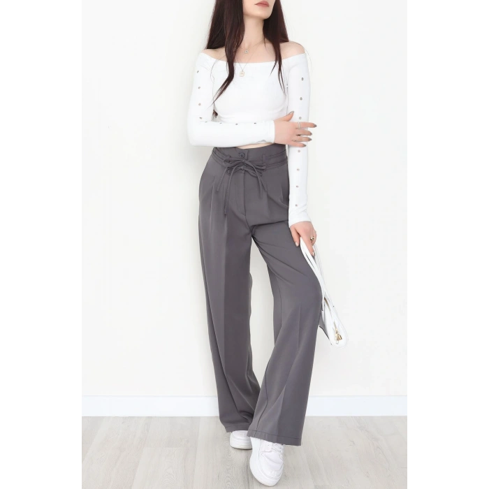 Dabıl Kumaş İp Bağlamalı Palazzo Pantolon Antrasit - 51111.1991.