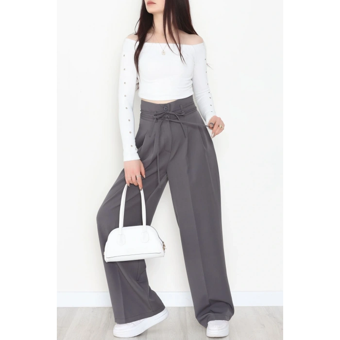 Dabıl Kumaş İp Bağlamalı Palazzo Pantolon Antrasit - 51111.1991.