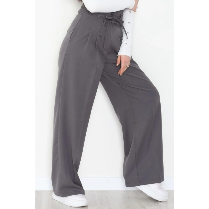 Dabıl Kumaş İp Bağlamalı Palazzo Pantolon Antrasit - 51111.1991.