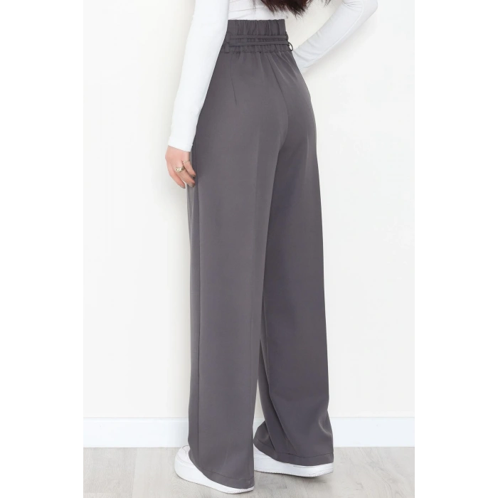Dabıl Kumaş İp Bağlamalı Palazzo Pantolon Antrasit - 51111.1991.