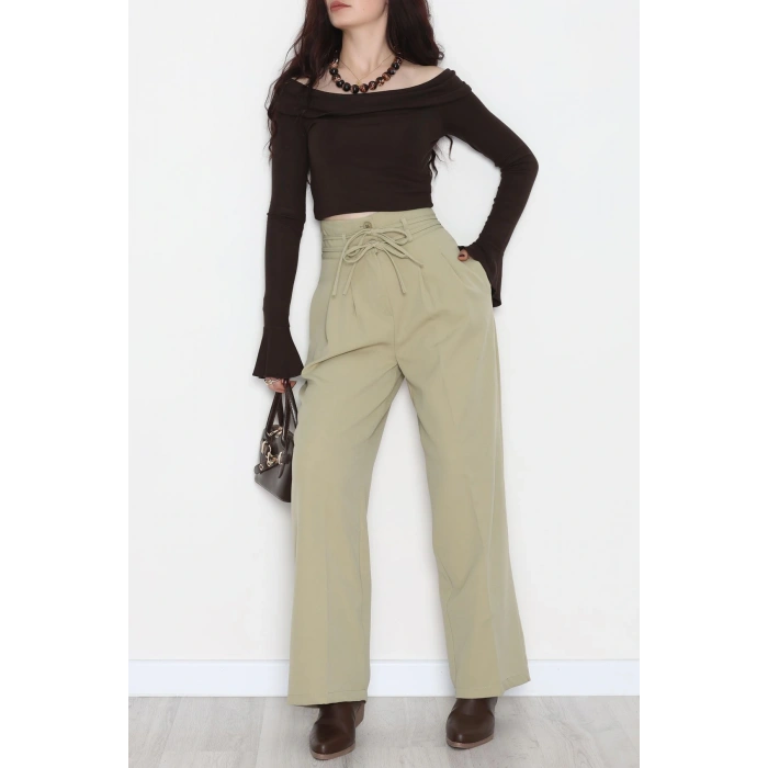Dabıl Kumaş İp Bağlamalı Palazzo Pantolon Çağla - 51111.1991.