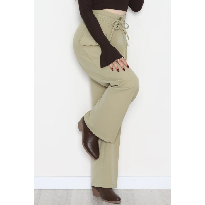 Dabıl Kumaş İp Bağlamalı Palazzo Pantolon Çağla - 51111.1991.