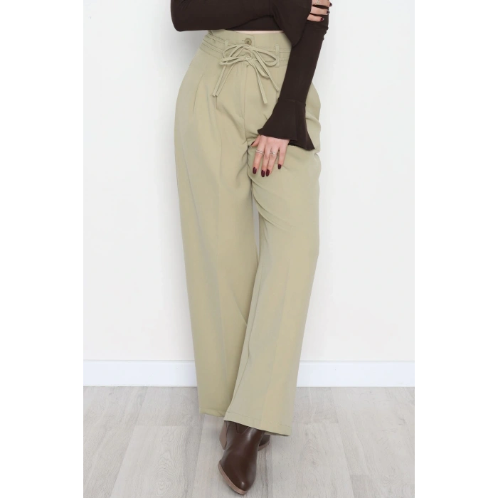 Dabıl Kumaş İp Bağlamalı Palazzo Pantolon Çağla - 51111.1991.