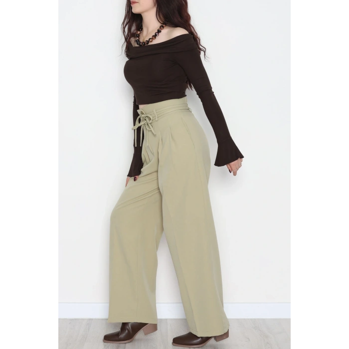 Dabıl Kumaş İp Bağlamalı Palazzo Pantolon Çağla - 51111.1991.