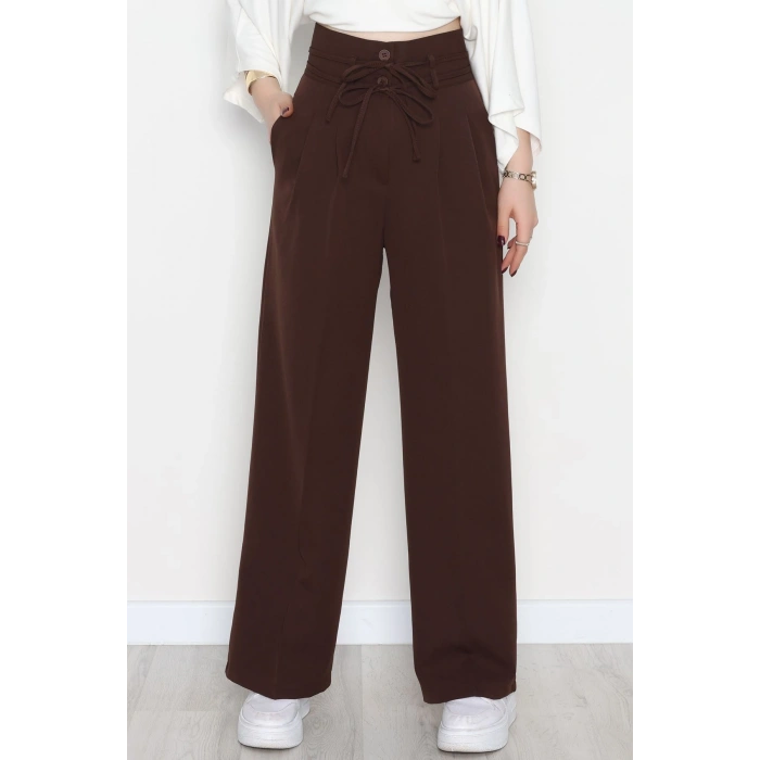 Dabıl Kumaş İp Bağlamalı Palazzo Pantolon Kahve - 51111.1991.