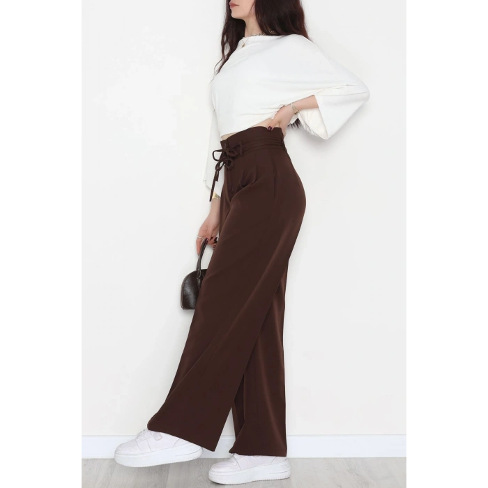 Dabıl Kumaş İp Bağlamalı Palazzo Pantolon Kahve - 51111.1991.