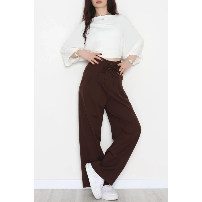 Dabıl Kumaş İp Bağlamalı Palazzo Pantolon Kahve - 51111.1991.