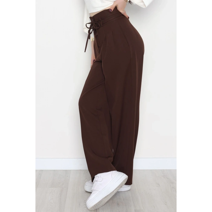 Dabıl Kumaş İp Bağlamalı Palazzo Pantolon Kahve - 51111.1991.