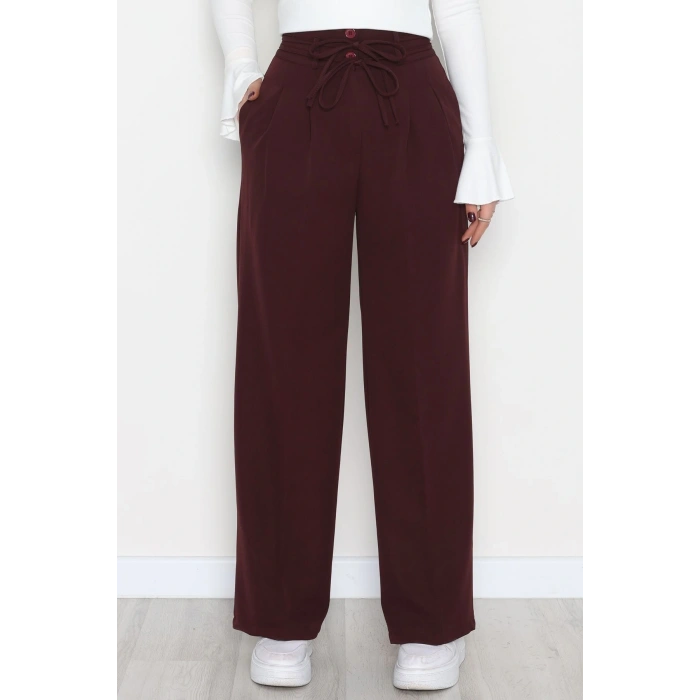 Dabıl Kumaş İp Bağlamalı Palazzo Pantolon Mürdüm - 51111.1991.