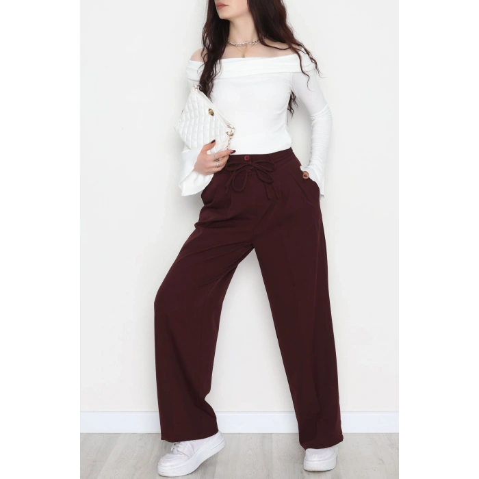 Dabıl Kumaş İp Bağlamalı Palazzo Pantolon Mürdüm - 51111.1991.