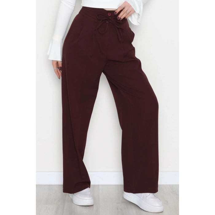 Dabıl Kumaş İp Bağlamalı Palazzo Pantolon Mürdüm - 51111.1991.