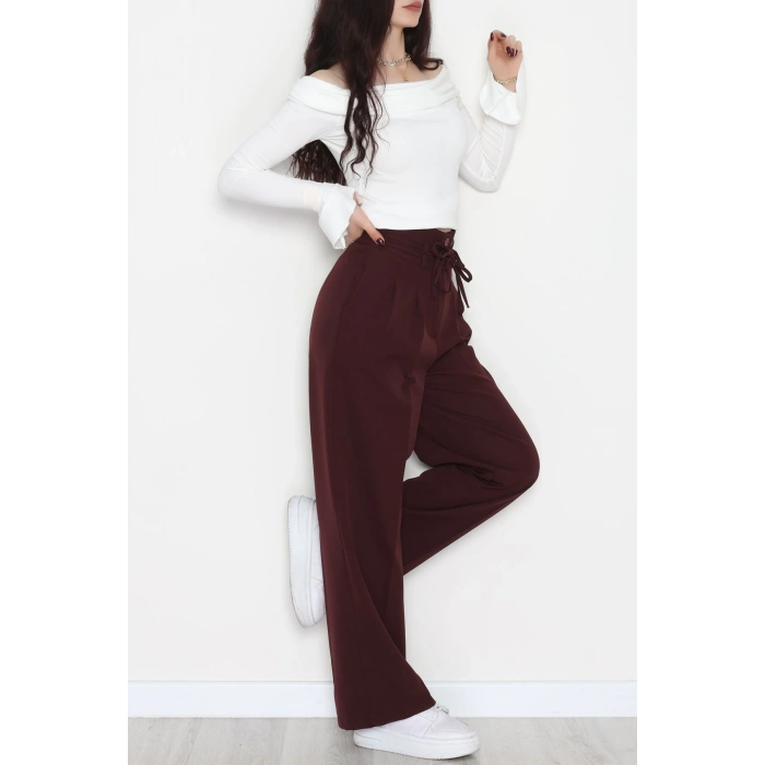 Dabıl Kumaş İp Bağlamalı Palazzo Pantolon Mürdüm - 51111.1991.