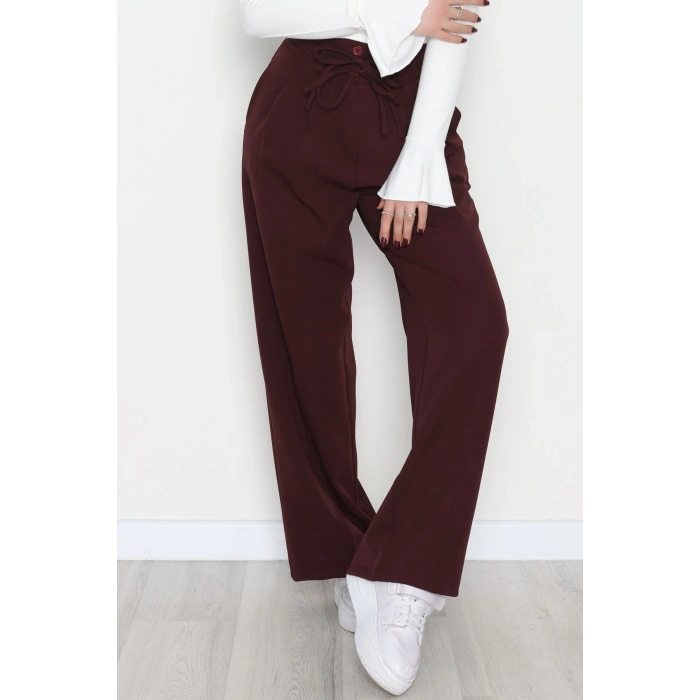 Dabıl Kumaş İp Bağlamalı Palazzo Pantolon Mürdüm - 51111.1991.