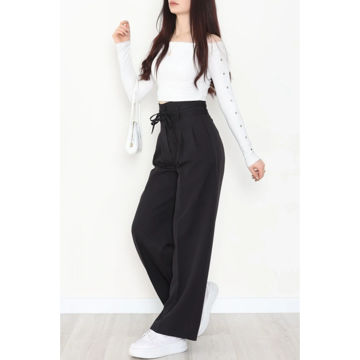 Dabıl Kumaş İp Bağlamalı Palazzo Pantolon Siyah - 51111.1991.