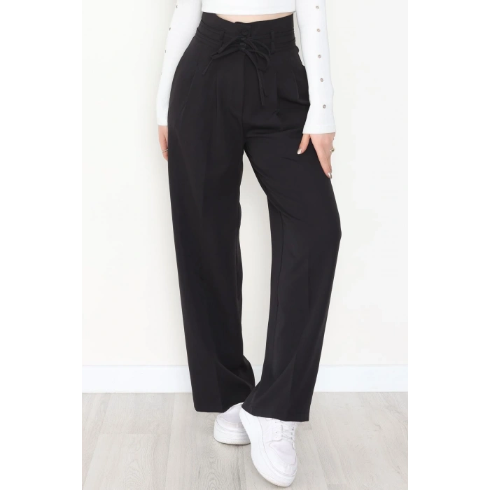 Dabıl Kumaş İp Bağlamalı Palazzo Pantolon Siyah - 51111.1991.