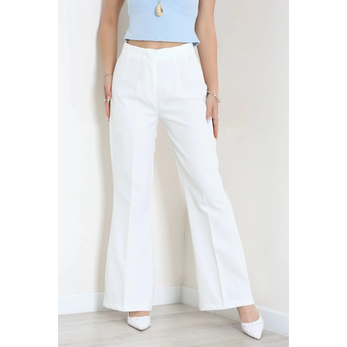 Dabıl Kumaş İspanyol Paça Pantolon Beyaz - 71472.2061.