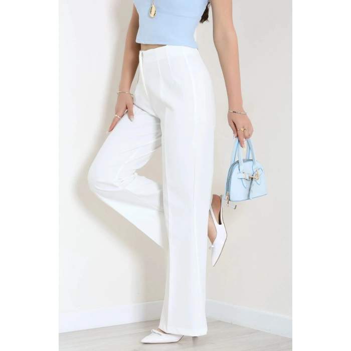 Dabıl Kumaş İspanyol Paça Pantolon Beyaz - 71472.2061.
