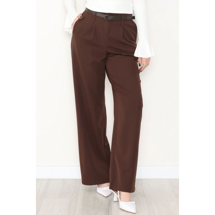 Dabıl Kumaş Kemerli Palazzo Pantolon Kahve - 2085.1991.