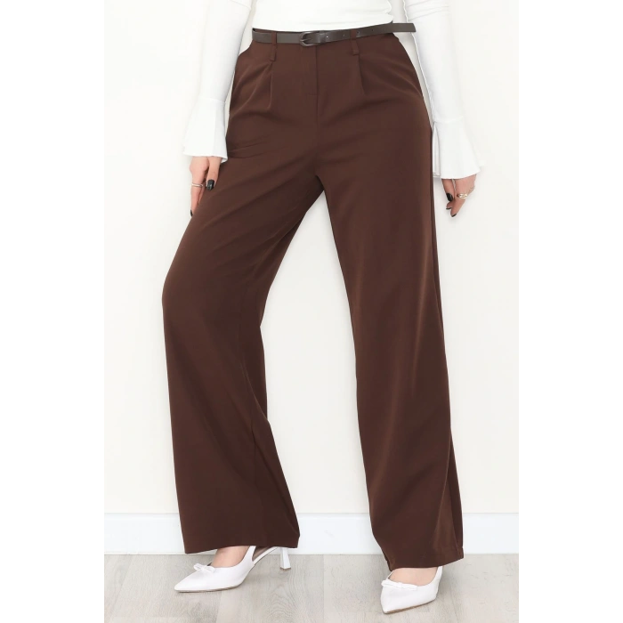 Dabıl Kumaş Kemerli Palazzo Pantolon Kahve - 2085.1991.