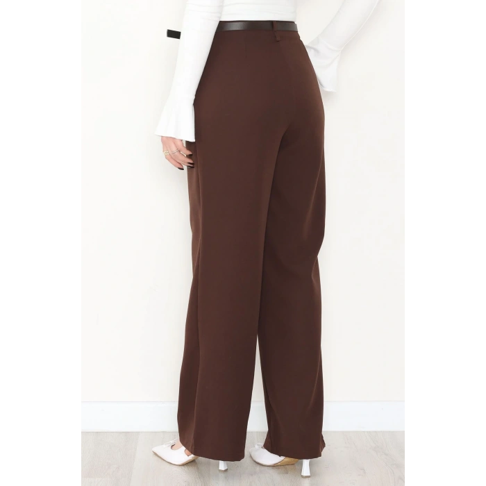 Dabıl Kumaş Kemerli Palazzo Pantolon Kahve - 2085.1991.