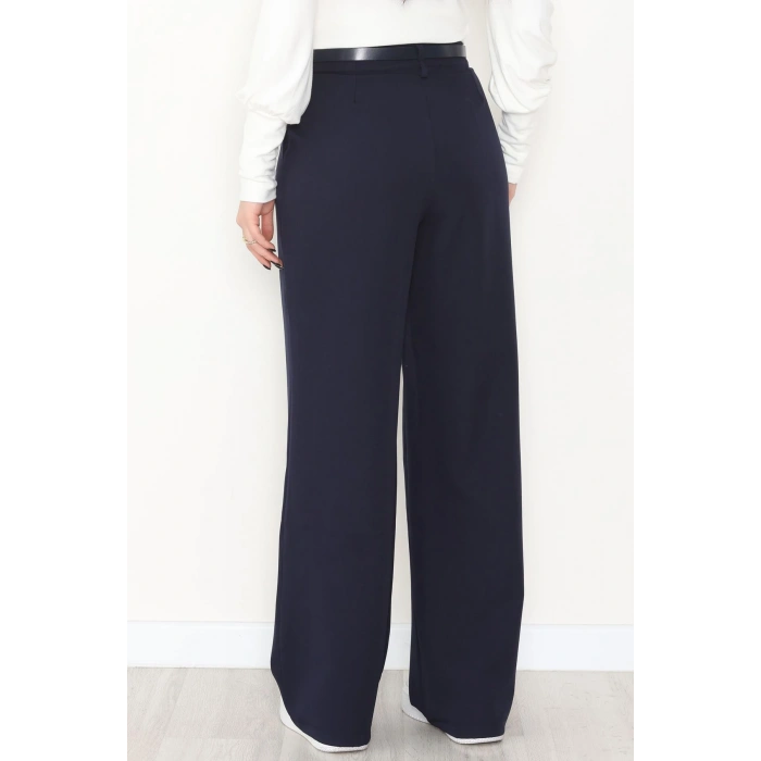 Dabıl Kumaş Kemerli Palazzo Pantolon Lacivert - 2085.1991.