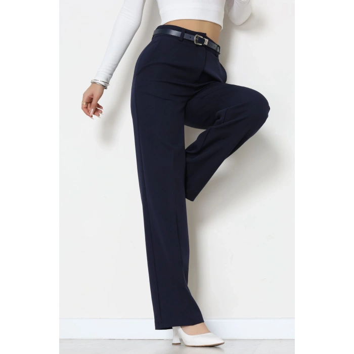 Dabıl Kumaş Kemerli Palazzo Pantolon Lacivert - 51113.1920.