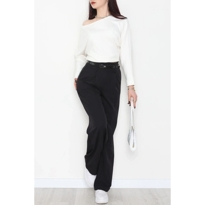 Dabıl Kumaş Kemerli Palazzo Pantolon Siyah - 2085.1991.