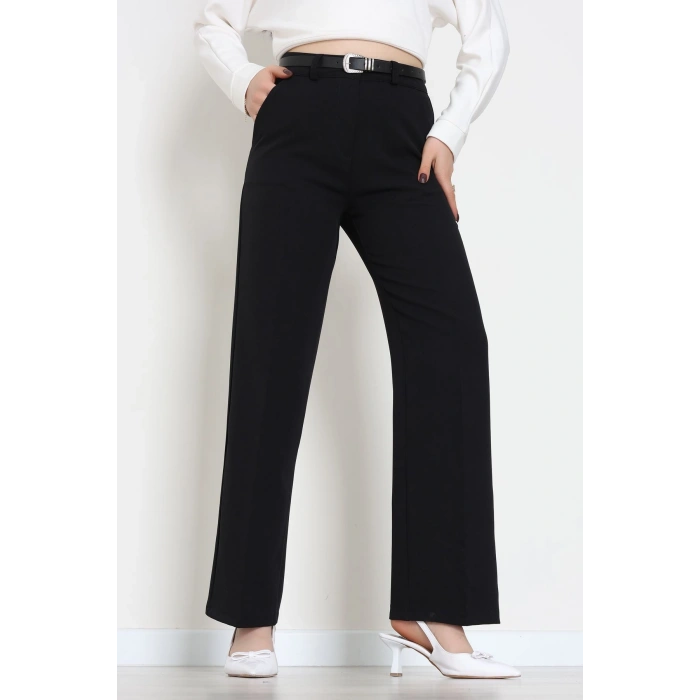 Dabıl Kumaş Kemerli Palazzo Pantolon Siyah - 51113.1920.