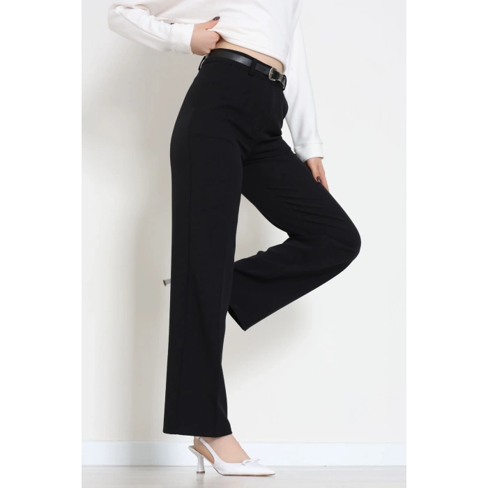 Dabıl Kumaş Kemerli Palazzo Pantolon Siyah - 51113.1920.