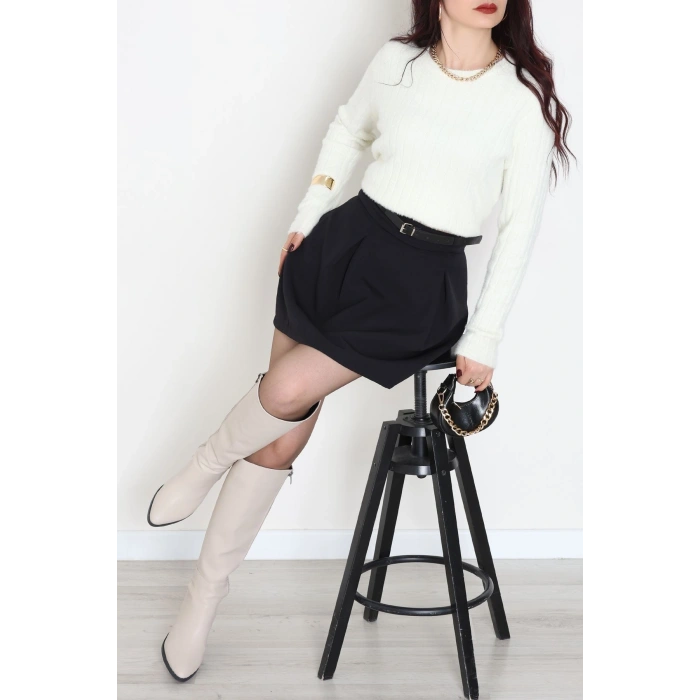 Dabıl Kumaş Kemerli Pileli Etek Kahve - 51258.1991.