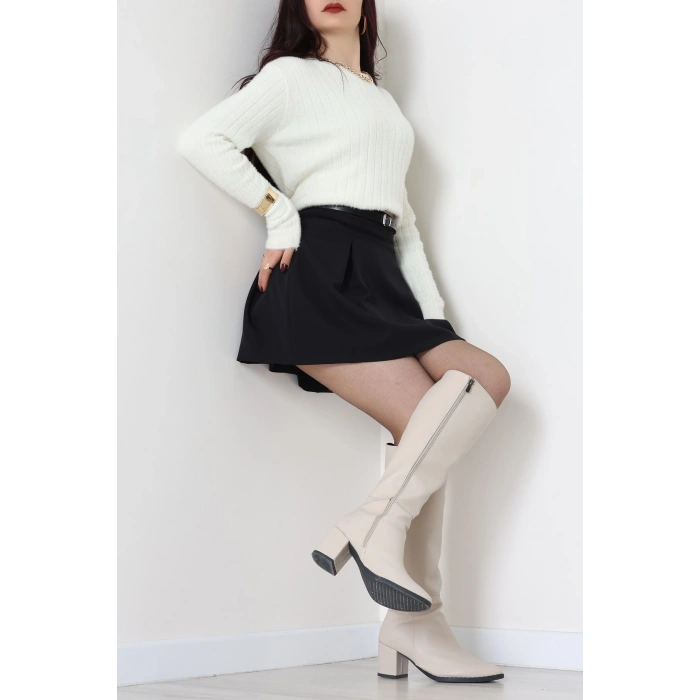 Dabıl Kumaş Kemerli Pileli Etek Siyah - 51258.1991.