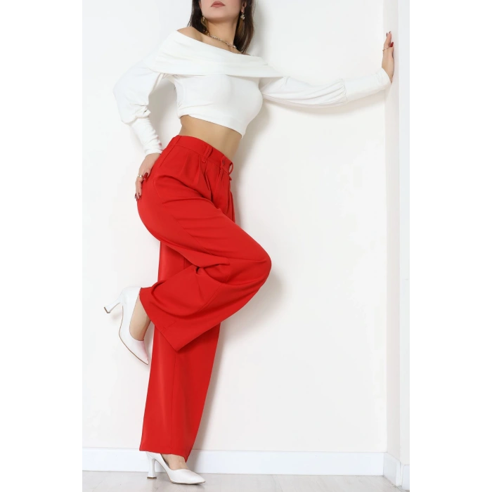 Dabıl Kumaş Lastikli Pantolon Kırmızı - 51612.683.