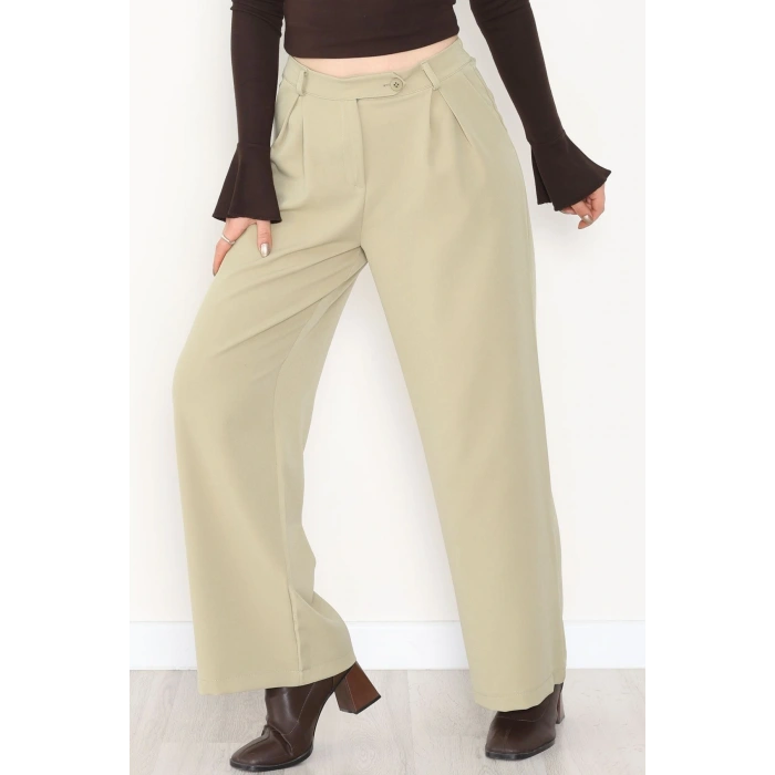 Dabıl Kumaş Önden Pileli Palazzo Pantolon Çağla - 2081.1991.