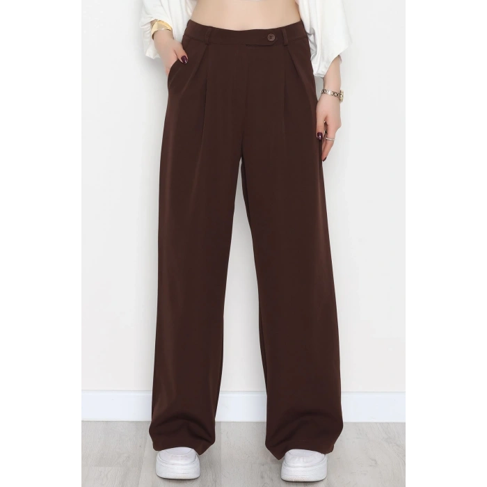 Dabıl Kumaş Önden Pileli Palazzo Pantolon Kahve - 2081.1991.