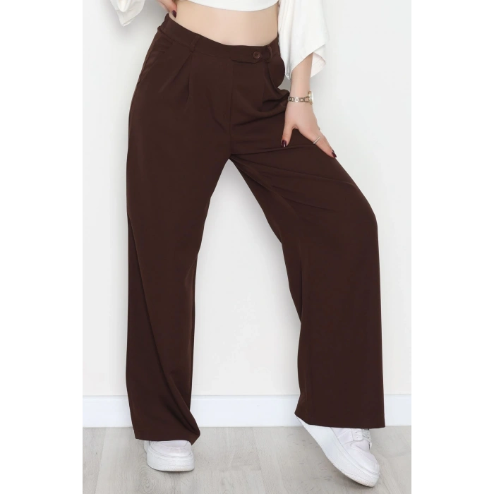 Dabıl Kumaş Önden Pileli Palazzo Pantolon Kahve - 2081.1991.