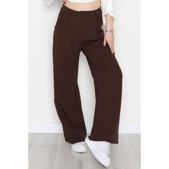 Dabıl Kumaş Önden Pileli Palazzo Pantolon Kahve - 2081.1991.